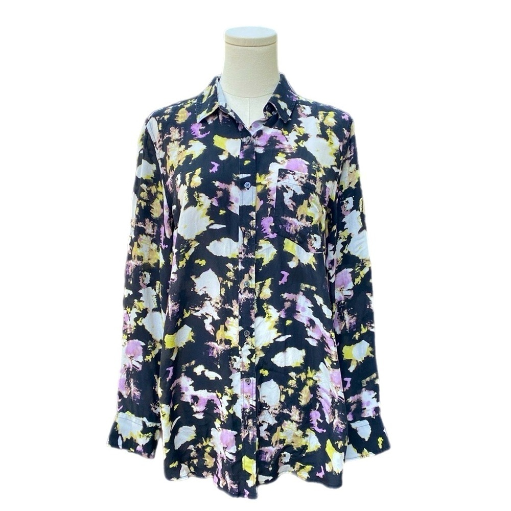 Watercolor Silk Boyfriend Shirt in Summer Plum from Banana Republic size small